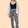 Spring and summer new printed solid color waist slimming and slightly flared loose pants