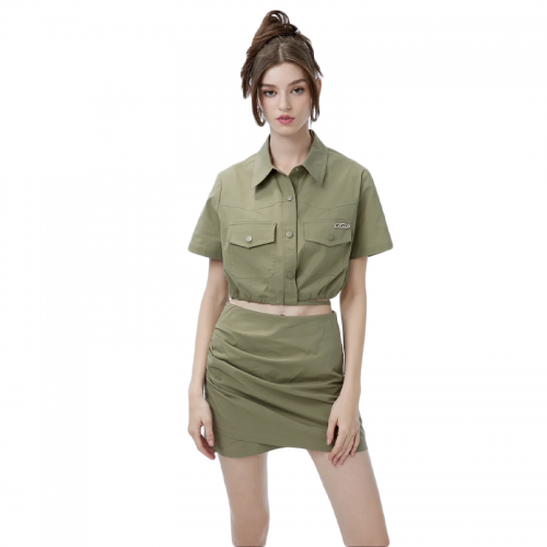 Unisex summer pocket shorts jumpsuit green