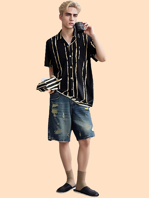 English letter printed denim shorts