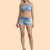 Blue ripped denim skirt