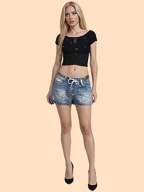 English letter printed denim shorts in dark blue