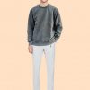 Dirty distressed washed men's round neck embroidered hoodie