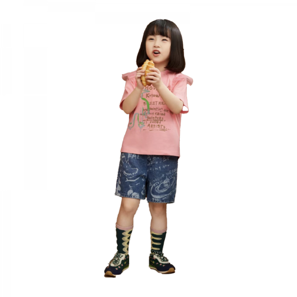 English letter printed denim shorts