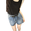English letter printed denim shorts in dark blue