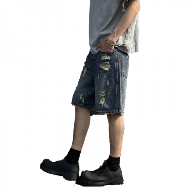 High street American retro brushed ripped jeans